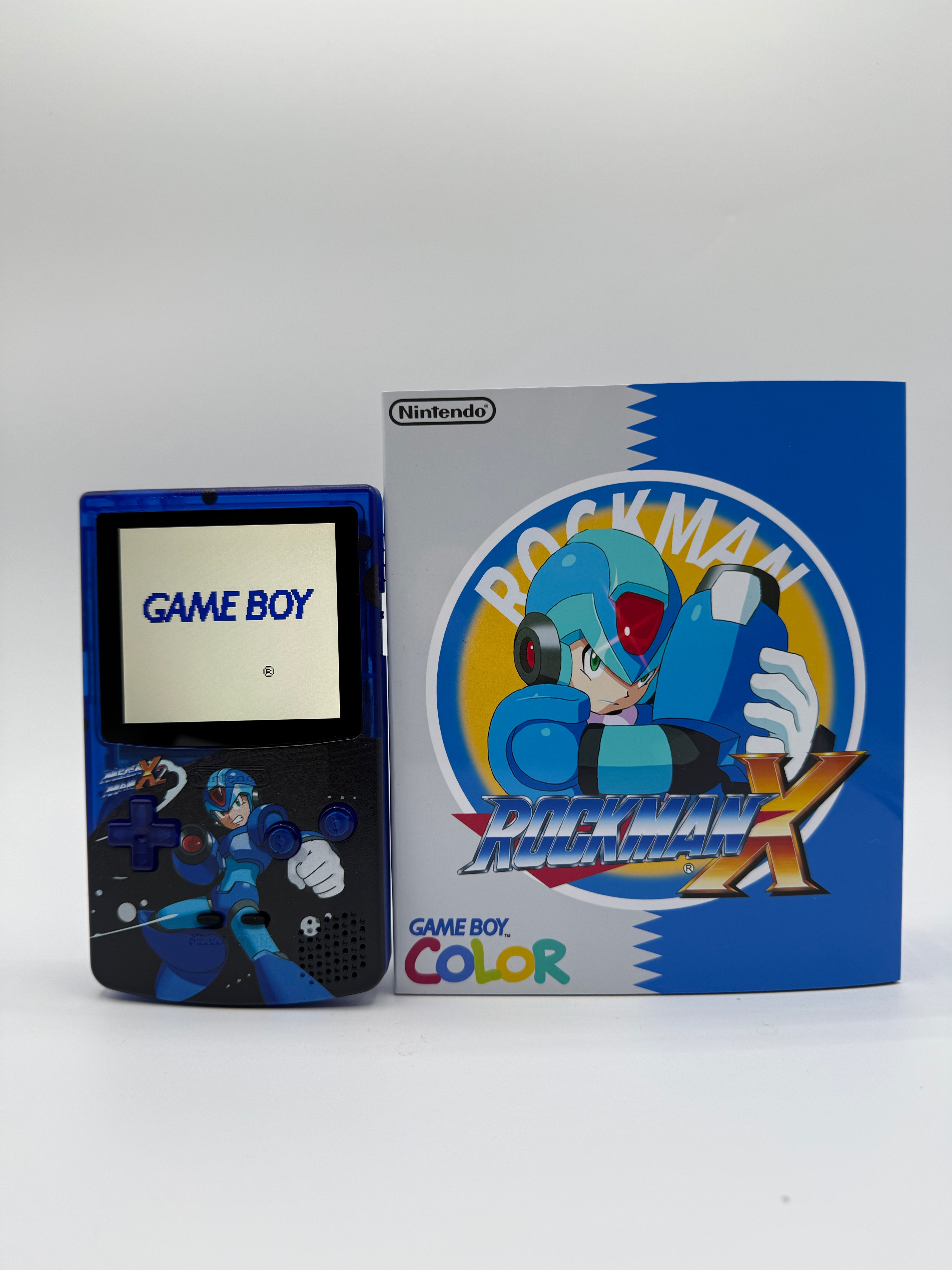 Mega Man Gameboy Color w/ Matching Box USB C Rechargeable & IPS Screen