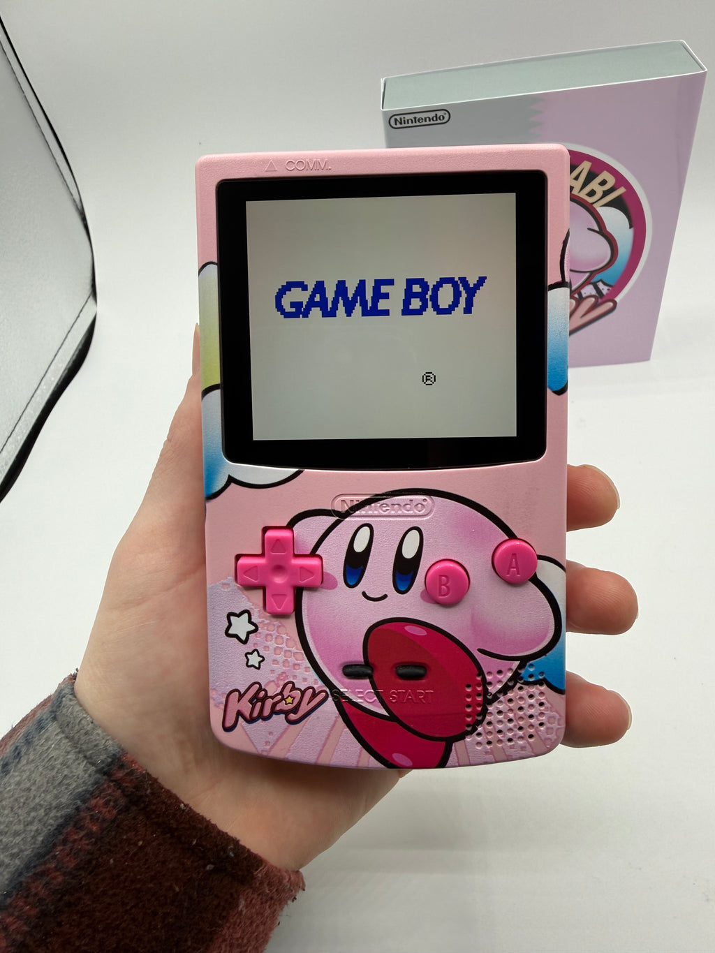 Kirby Gameboy Color w/ Matching Box USB C Rechargeable & IPS Screen