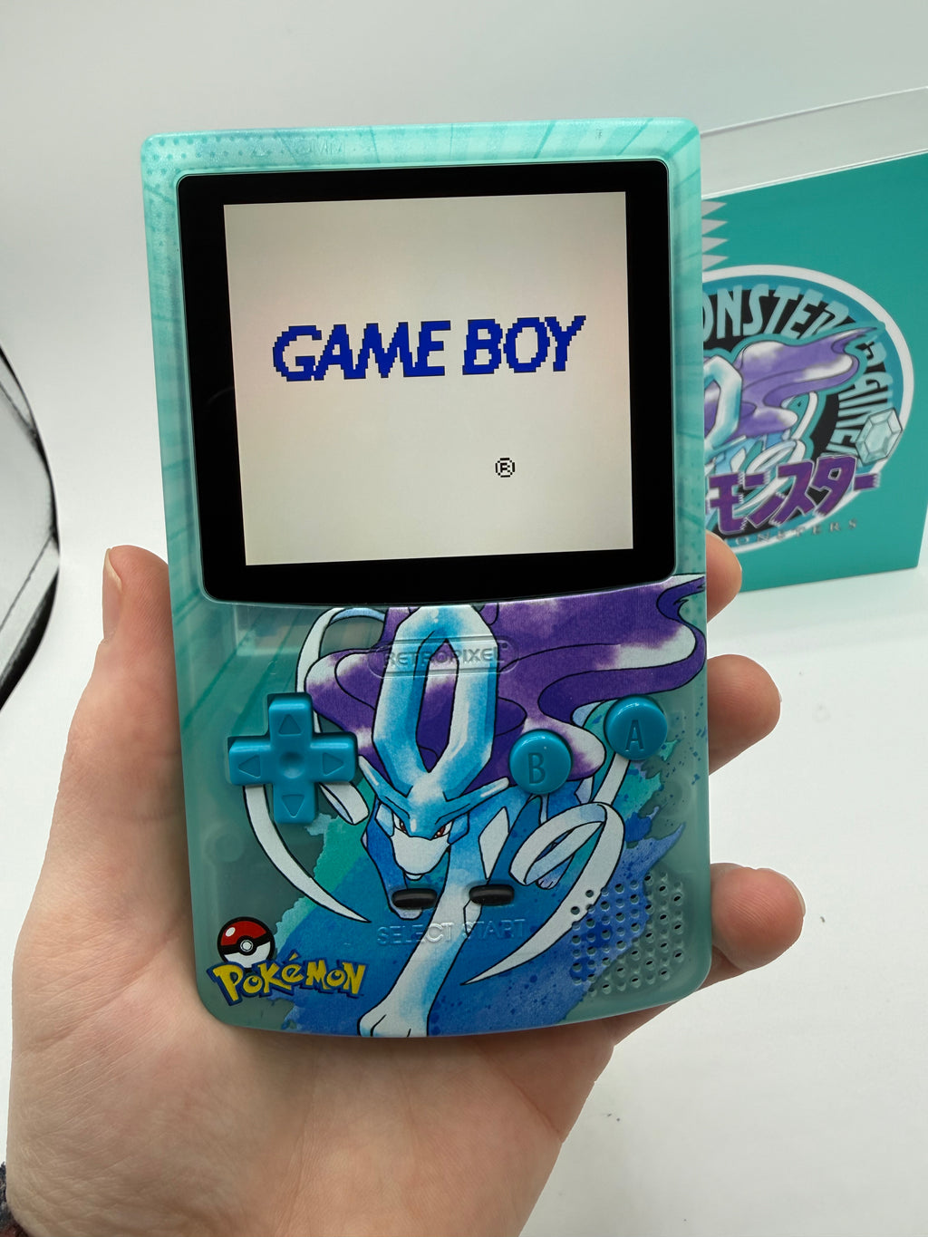 Suicune Gameboy Color w/ Matching Box USB C Rechargeable & IPS Screen