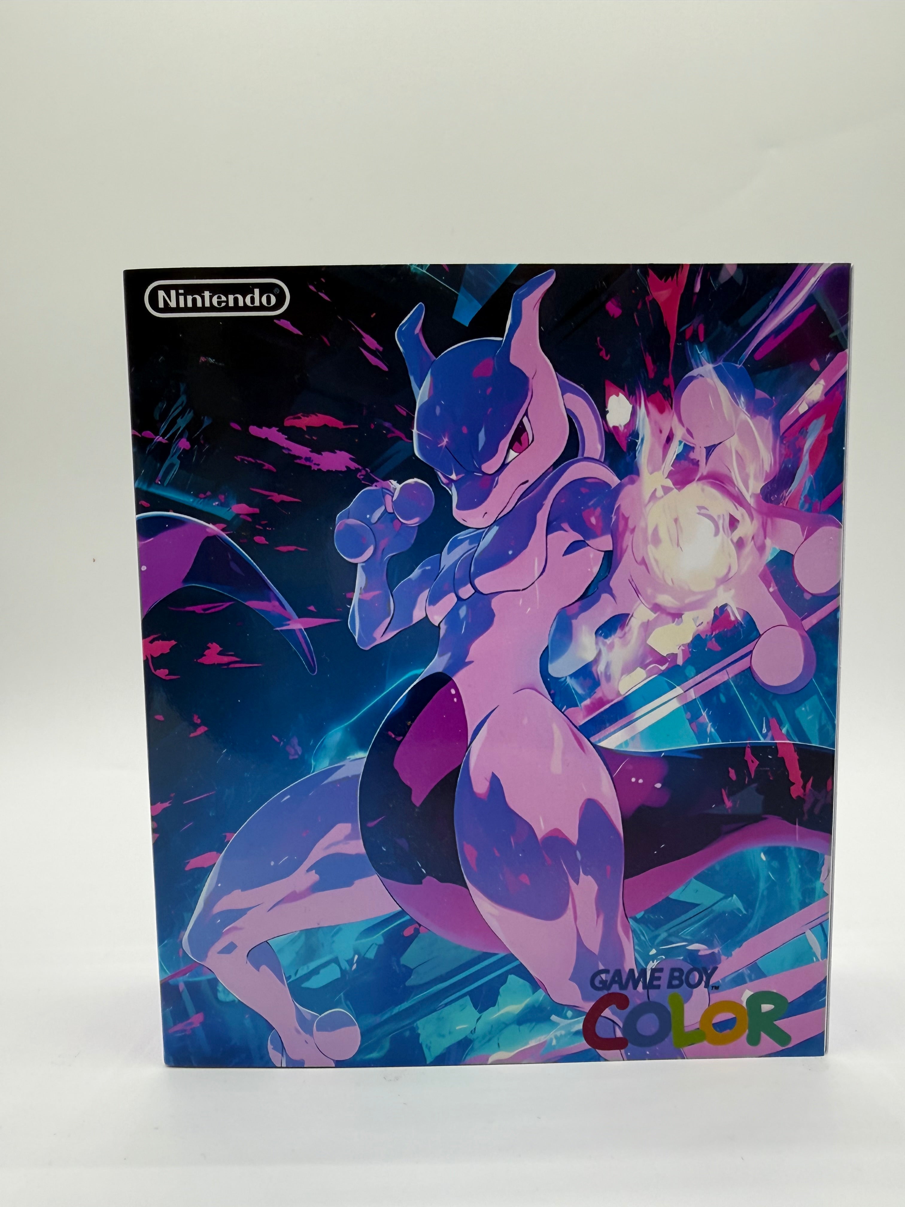 Mewtwo Gameboy Color w/ Matching Box USB C Rechargeable & IPS Screen