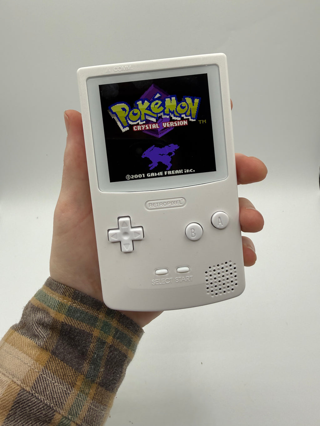 Pure White Gameboy Color w/ IPS Screen and USB C Rechargeable Battery