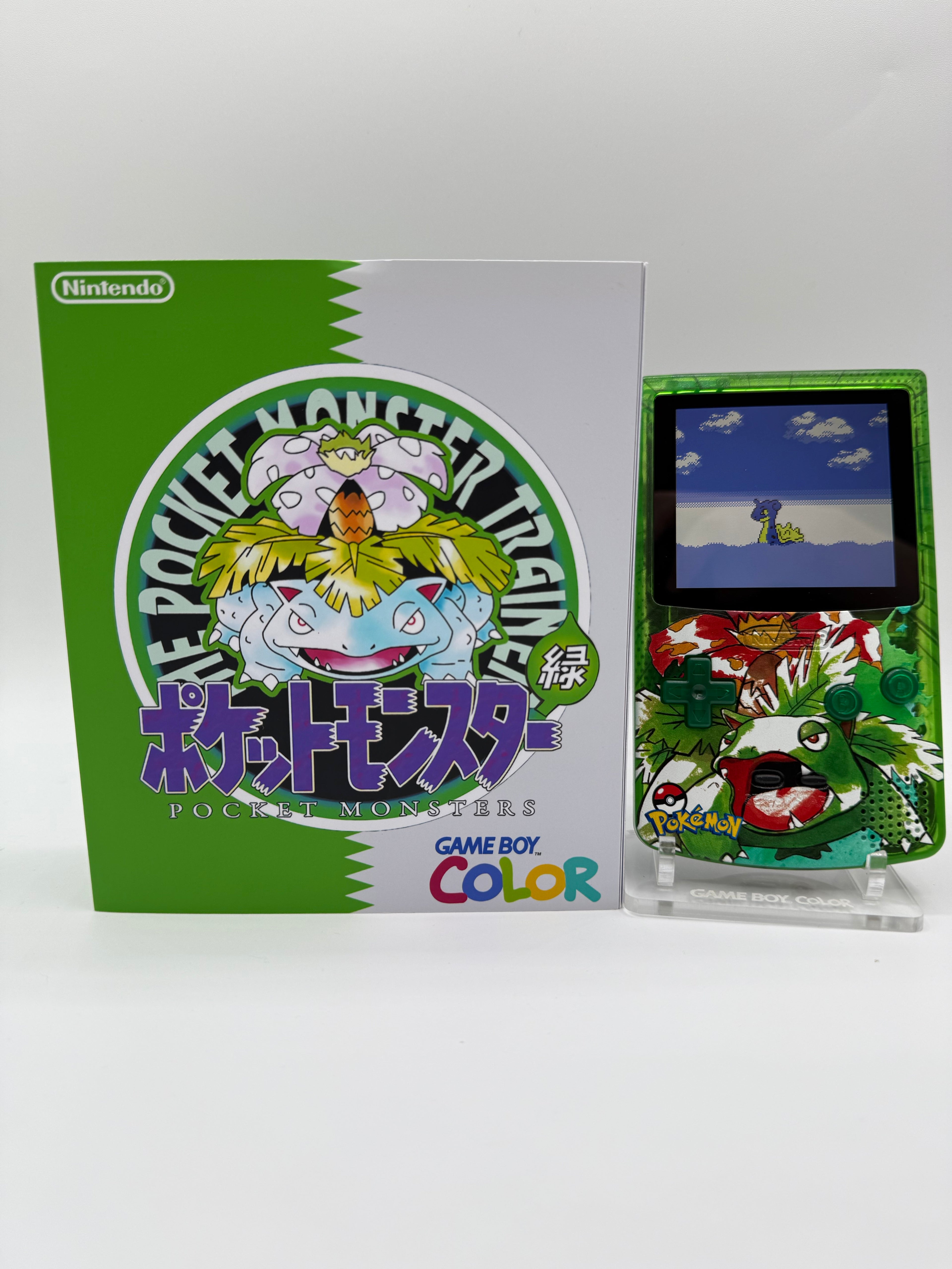 Venasaur Gameboy Color w/ Matching Box USB C Rechargeable & IPS Screen