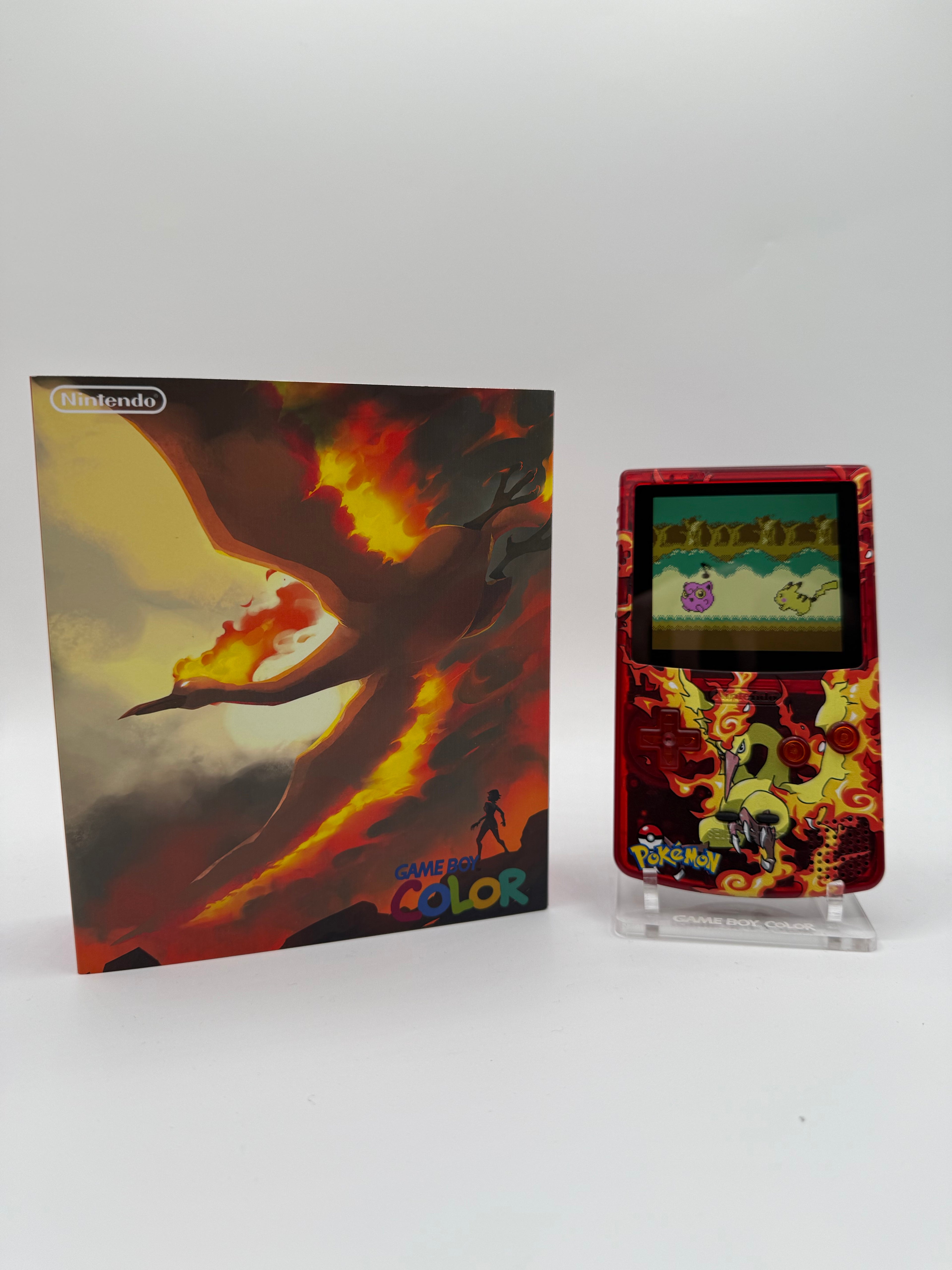 Moltres Gameboy Color w/ Matching Box USB C Rechargeable & IPS Screen
